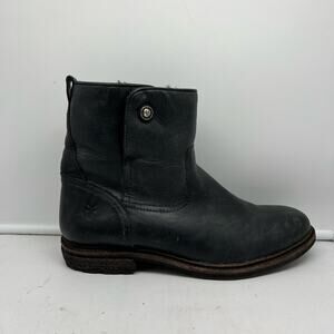 Frye Boots Womens 8 Black Leather Shearling Lined Bootie